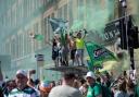 Celtic fans at Trongate, celebrating the title win