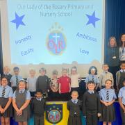 Children and staff at Our Lady of the Rosary Primary in Cardonald, Glasgow