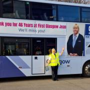 Company puts retiring receptionist’s face on city bus to thank her for 46 years of service