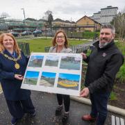 Shona Stephen, centre, CEO Queen's Cross Housing with Lord Provost Jacqueline Maclaren, left, and Neil McKay of developer Urban Union at the new Bardowie Park for the launch of Hamiltonhall. Parks and open spaces in Glasgow