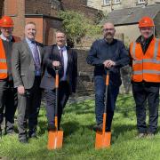 West Dunbartonshire Council Chief Executive Peter Hessett, Convener of Infrastructure, Regeneration and Economic Development, Councillor David McBride and West Dunbartonshire Council Leader, Councillor Martin Rooney along with representatives from Clark