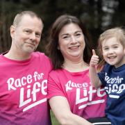Laura and Brian are taking part in Race for Life Glasgow, cheered on by daughter Ivy
