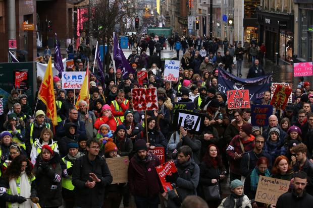 Supporters of the University and College Union’s strike gathered in Buchanan Street Picture: Colin Mearns