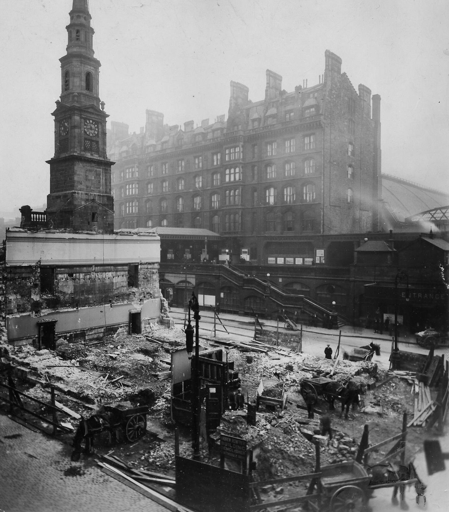 The demolition of the church, 1925. Below, the hotel closing in 1974 and inset, the BEA terminal in 1966. Pics: Herald and Times