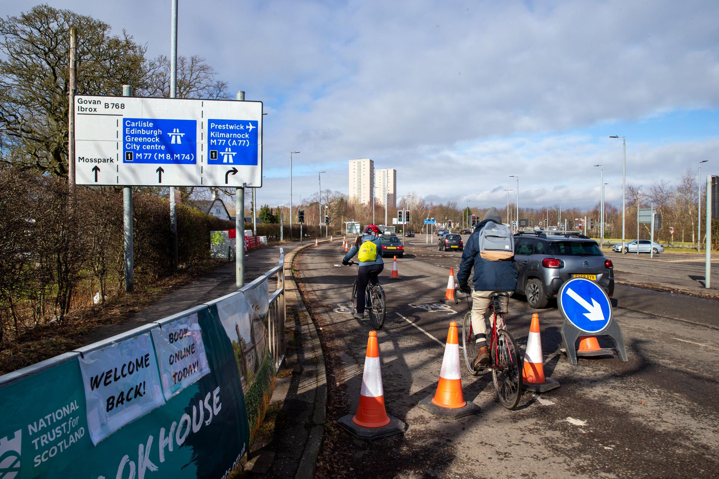 Cyclists pictured on Dumbreck Road near entrance to Pollok Park and M77 Picture: Colin Mearns