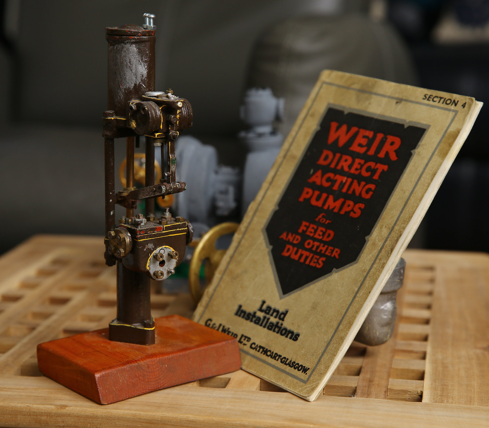 A 1/4 scale model of a Weir direct acting steam pump made by Doug Michael. Doug is an engineer who used to work at Weirs is writing a book about Glasgow’s famous Weirs of Cathcart... Photograph by Colin Mearns.24 February 2021.For GT Times Past,