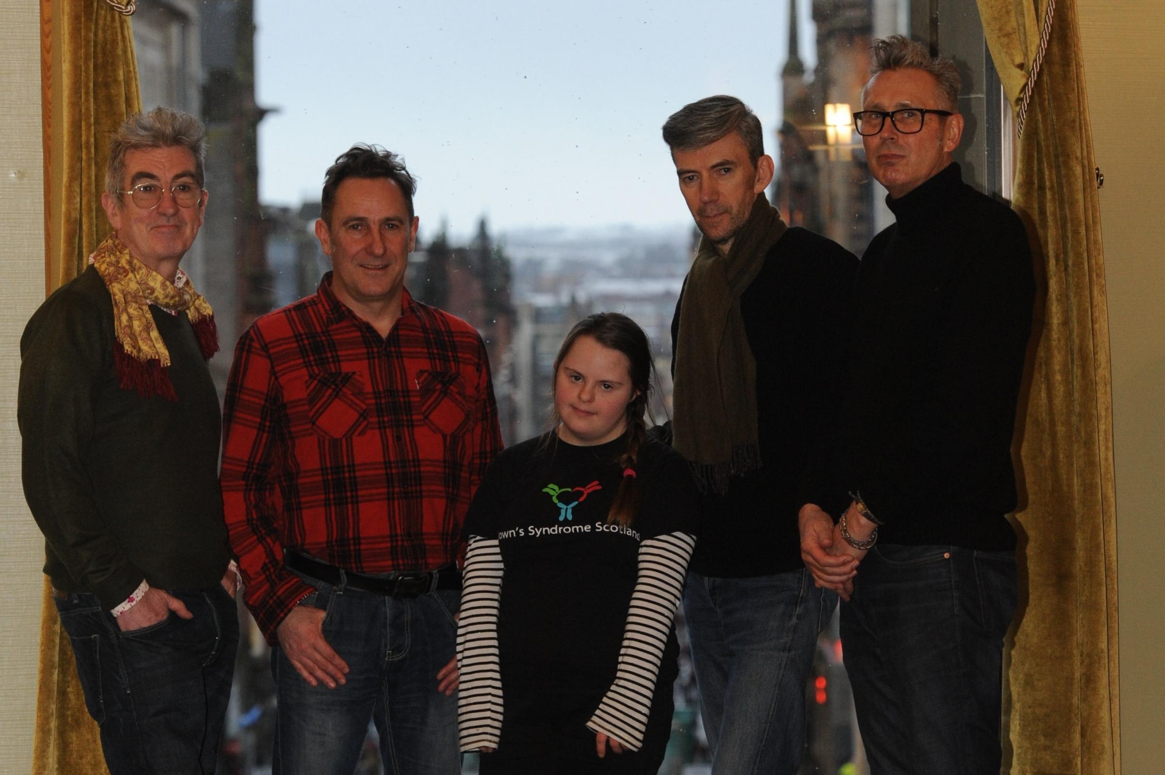Matilda with her dad Douglas MacIntyre (second left), and other stars of Sandfest 2018 (left to right) Ken McCluskey, James Grant and Grahame Skinner. Pic: Kirsty Anderson