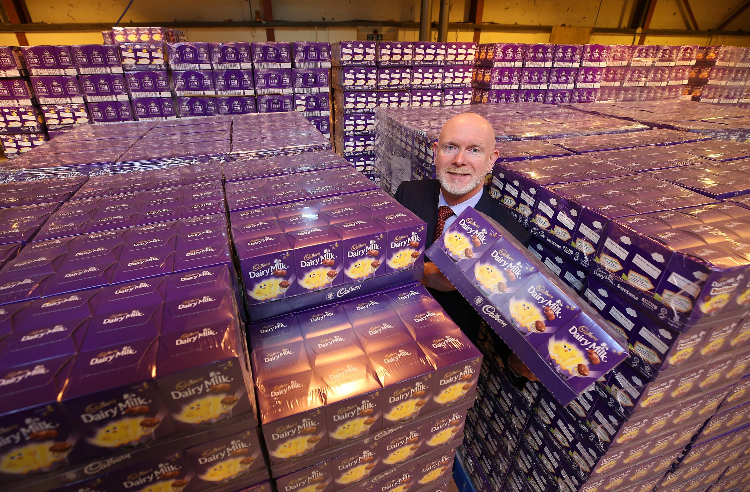 Glasgow Lord Provost Philip Braat with some of the over 40,000 Easter eggs to be delivered to schools across the city. Photo by Gordon Terris.