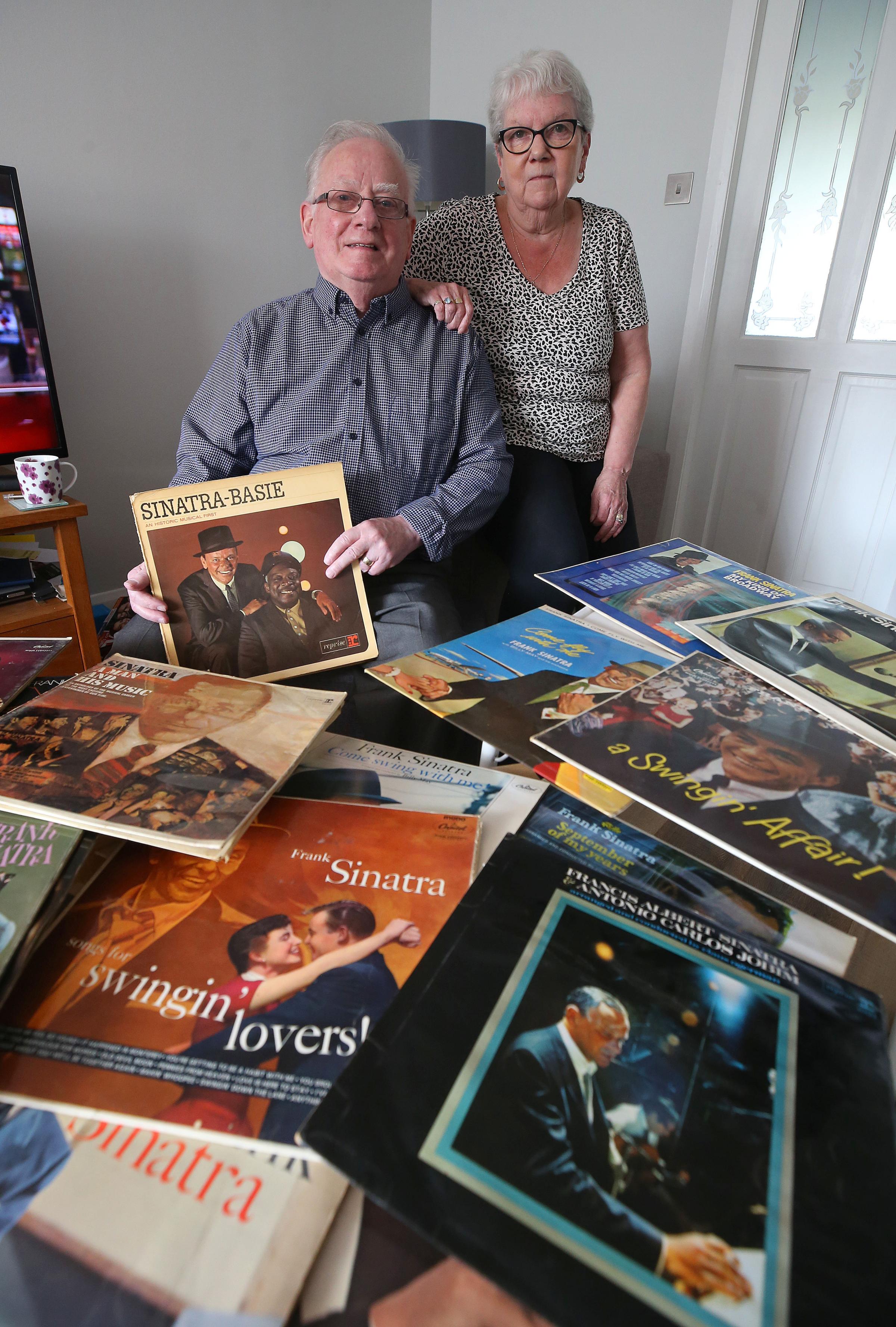 David McJimpsey with his wife Pam and his Sinatra collection. STY.Pic family/ Herald & Times.23/4/21..