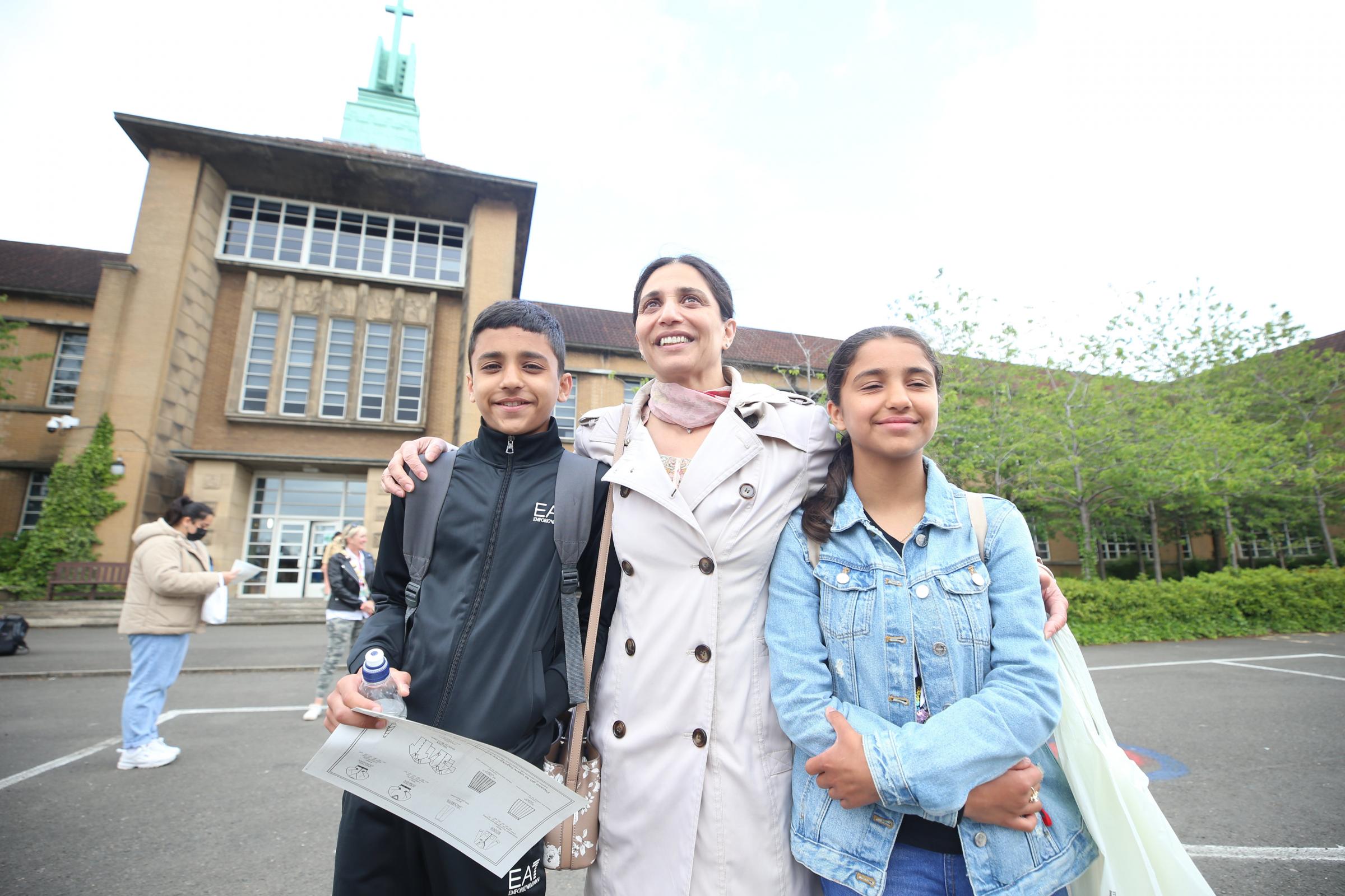 3. Set of pics of first intake of male pupils at Notre Dame High in Glasgow saturday during a transition morning. STY Cat Stewart. Incl group shot of boys from left....Dep Head Liz Henderson, Gilbert Lin (11), Azan Qasif (12), umar Ali (12), mansoor