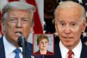 Nicola Sturgeon, inset, believes the race between Joe Biden, right, and Donald Trump will be crucial to America