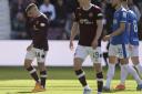 Hearts midfielder Cammy Devlin, left, after being sent off against Rangers at Tynecastle on Saturday