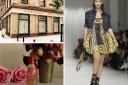 Canva of Versace Red Jeans (YouTube screenshot), Glasgow Versace store from our Newsquest archives and PA Bella Hadid walking on Versace catwalk.