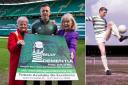 Celtic Captain Callum McGregor pictured at Celtic park with Mary MacLean, left and  Liz McNeill (wife of Billy McNeill).