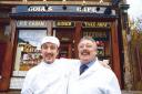 Alfredo  and his father Nicky outside their long established family run Coia's Cafe in 1999