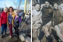Sue and Pat Grant (left and right) met up with Stephanie Champion for the first time on Glasgow's Tall Ship Glenlee. Their relatives were apprentices on the vessel during the First World War. Picture: Gordon Terris