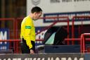 Referee Colin Steven goes to the VAR monitor