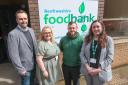 Newly openend larger warehouse for Renfrewshire Foodbank. From left, Steve McManus, Julie Edmiston, Lochlan Forster and Crystal Clayton
