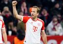 Bayern Munich’s Harry Kane celebrates at the end of their quarter-final win over Arsenal. (Nick Potts/PA)