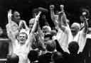 Boxer Jim Watt raises his arms in triumph after beating Alfredo Pitalua to become World Champion in 1979 Pic: Herald and Times
