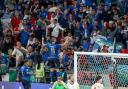 Leonardo Bonucci celebrates after hauling Italy level at Wembley.