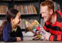 Olympic Gold Medallist, Greg Rutherford reads from the ‘World’s loudest ever comic strip’, which is part of a World Book Day edition of the Beano, to pupils of Laycock Primary school as part of the comic’s ‘Libraries Aloud’ reading