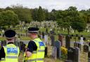 Lambhill Cemetery with generic Police Scotland image