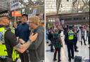 Police entered Glasgow's Central station as the protesters chanted and played loud music
