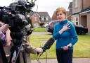 Former leader of the Scottish National Party (SNP) Nicola Sturgeon speaking to the media outside her home in Uddingston on Saturday, April 8.