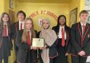 St Paul's RC High School pupils with their Gold SCQF Ambassador plaque