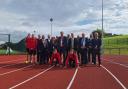 Councillor Andrew Anderson, Councillor Owen O'Donnell, Councillor Caroline Bamforth and Councillor Paul Edlin with school staff, pupils, council staff and representatives from the contractors