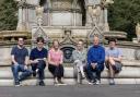 GBPT's Niall Gallacher, Stephen Sheriff, Ingrid Shearer, Danya MacKenzie, David Cook and George Leonard at the Stewart Memorial Fountain in Kelvingrove Park