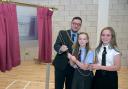Provost Kenneth Duffy with pupils Emily and Robyn