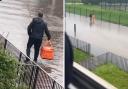 Watch as man wades through water to deliver Just Eat order to Glasgow customer