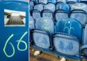 Grafitti and stickers in the away at end at Ibrox after the recent fixture against Hibernian