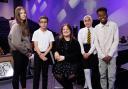 Councillor Christina Cannon (City Convener for Education and Early Years) pictured with, from left- Ava Lopez age 13 from Hyndland Secondary, Abdul Aldhafeeri age 9 from Eastbank primary, Rawen Ahmed age 11 from Eastbank primary and Sufyan Wardakw age 12