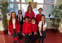 Pupils at Clober Primary with headteacher Catriona Marshall