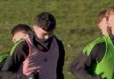 Colby Donovan (L) in Celtic training today.