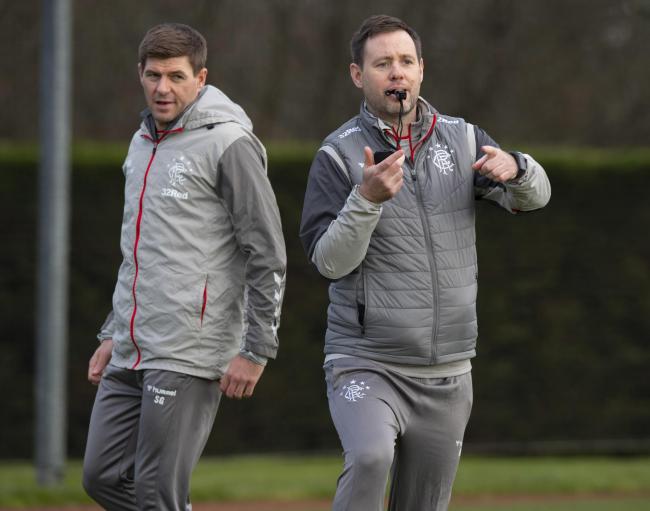 Rangers manager Steven Gerrard and Michael Beale