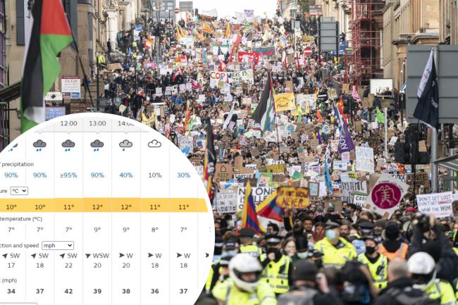 Glasgow hour-by-hour weather forecast today during '100,000-strong' COP26 protest