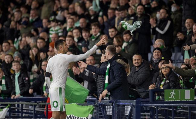 Nir Bitton gives his shirt to a fan after Celtic's win in the Premier Sports Cup semi-final