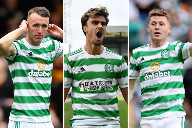 Celtic players David Turnbull, left, Jota, centre, and James McCarthy, right.