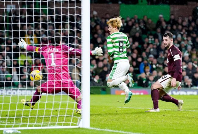 Kyogo steers home the only goal of the game as Celtic edged out Hearts.
