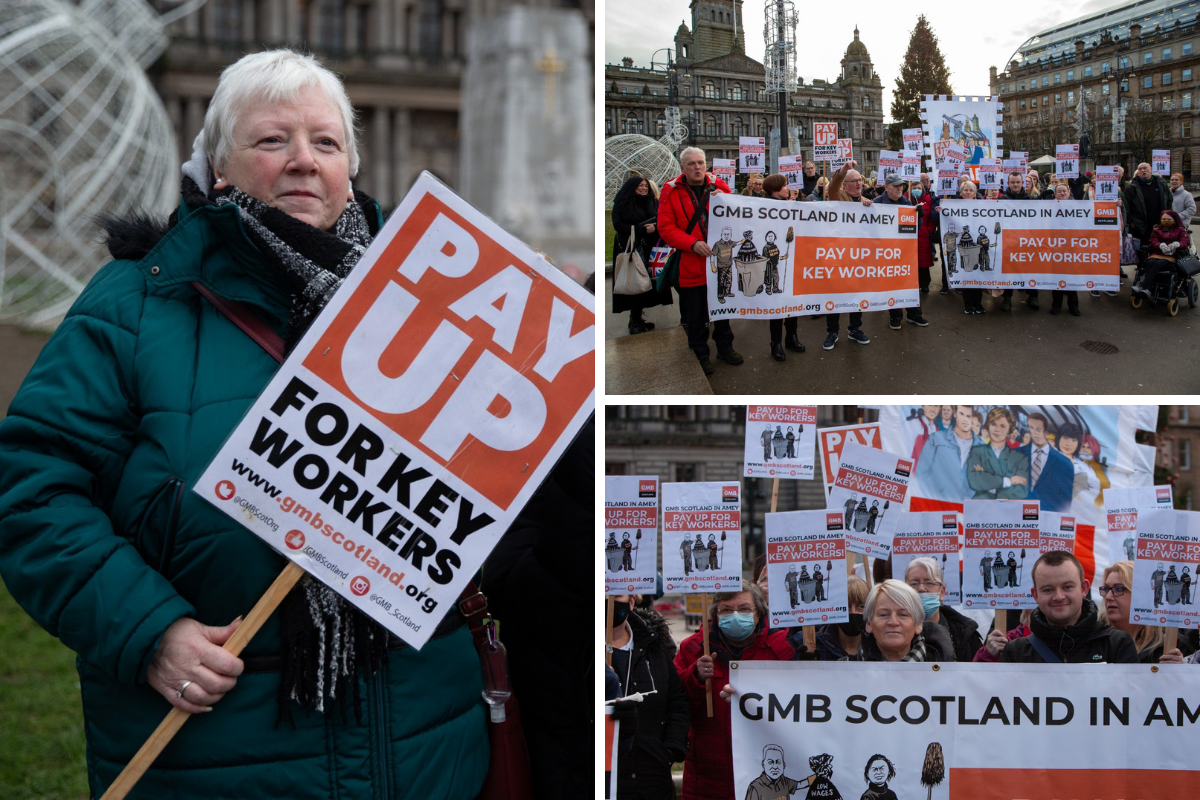 Janitors and school cleaners rally for pay rise on Glasgow's George Square