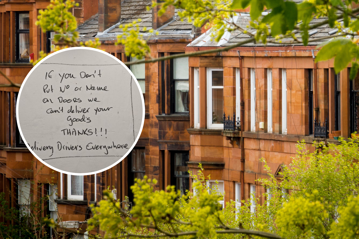 Angry delivery driver leaves graffiti in tenement close in Glasgow's Shawlands