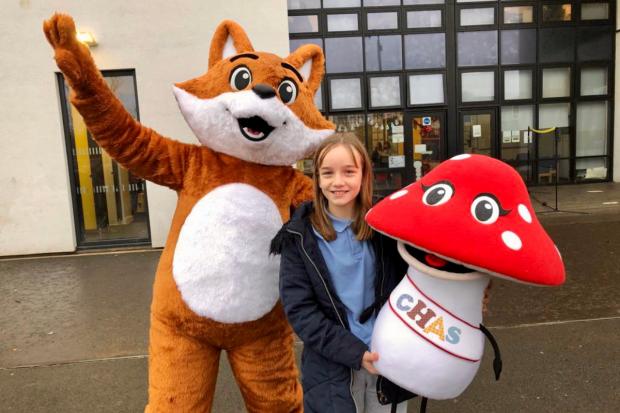 Glasgow Times: [Sophie Cairney, 11, with Cuthbert the fox and Tildy the toadstool.] 