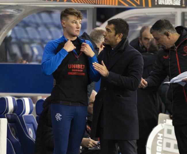 Rangers manager Giovanni van Bronckhorst with Nathan Patterson