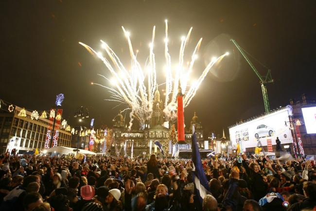 Crowds celebrating the new year in George Square in 2008