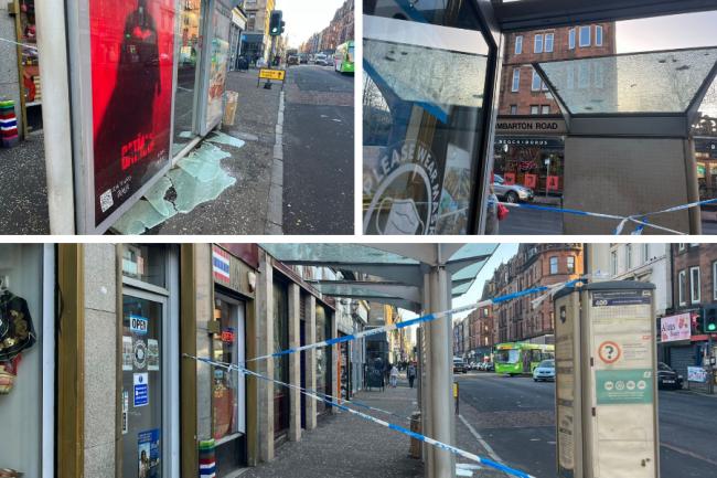 Smashed bus stop cordoned off in West End after being 'bottled'