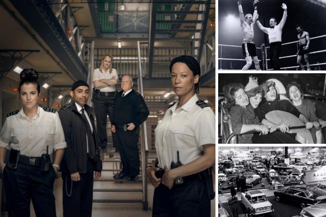 The cast of Channel 4 drama series Screw alongside images of the Kelvin Hall in Glasgow through the years. Pictures: STV Studios/Channel 4/Newsquest